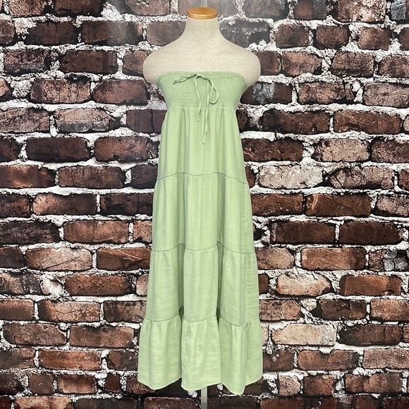 Love Tree Dress Womens Large Green NWT Cute Panel Strapless Maxi Smocked Boho - Picture 5 of 17